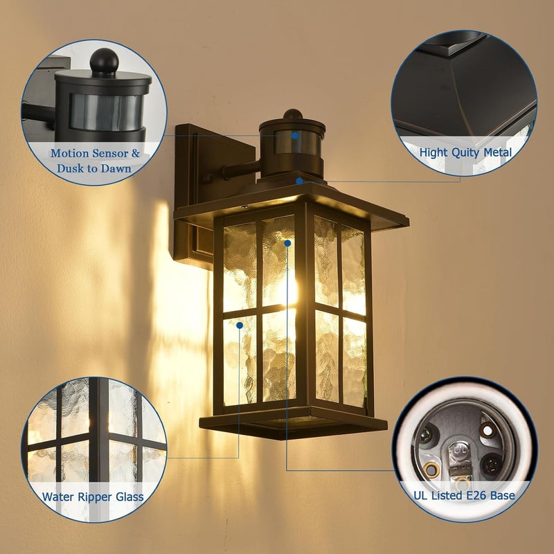 FLEDAVID Motion Sensor Porch Light Dusk to Dawn Outdoor Wall Lantern Black Exterior Sconce Lighting Fixtures Modern Outside Wall Mount Coach Lamp for House Garage Patio Front Door - Image 3
